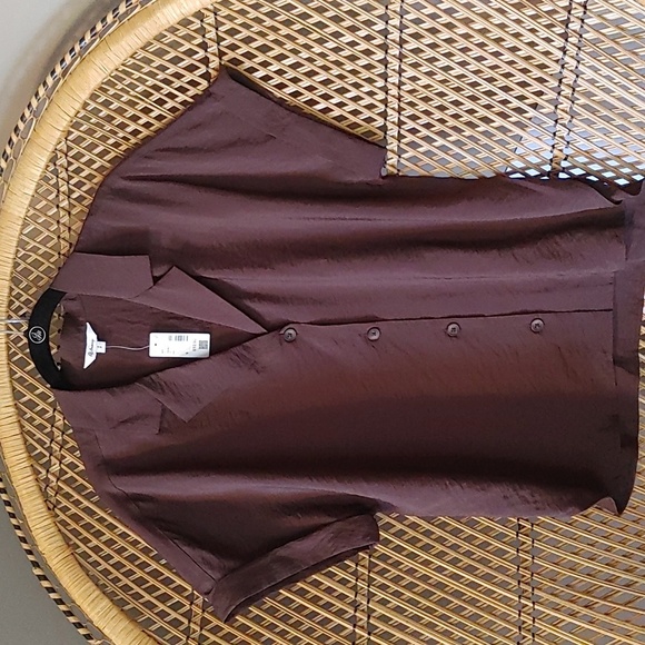 Women's Brown Notched Collar Button Down Top Size Small - Picture 5 of 12